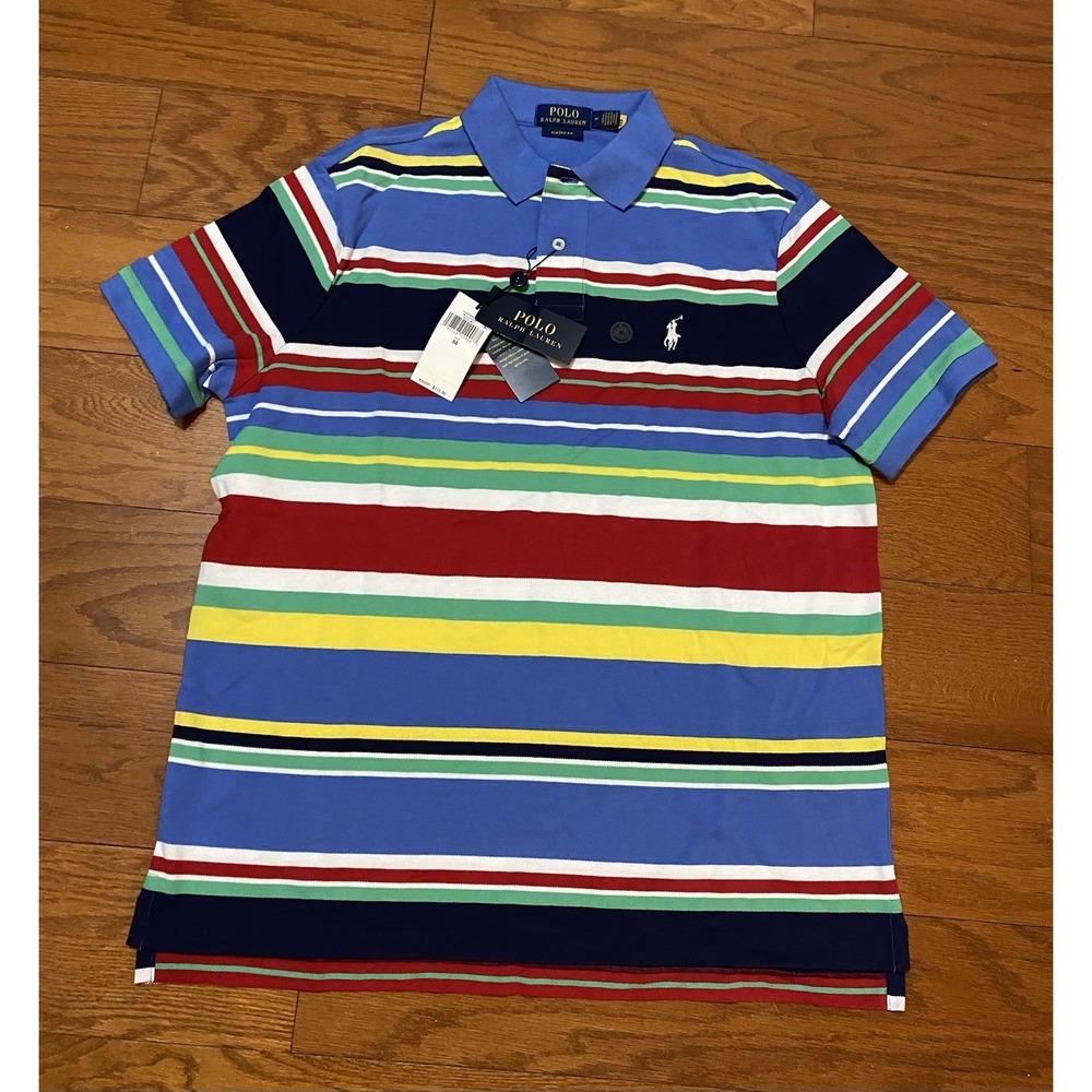 New Polo Ralph Lauren Men's Medium Short Sleeve Polo Multicolor Striped NWT $115